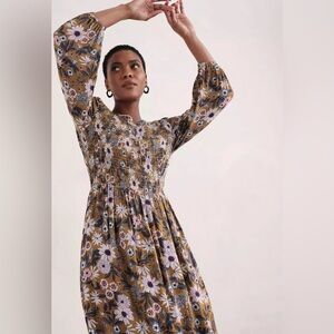 New Seasalt Cornwall Yellow Meadowsweet Floral Maxi Boho Dress Sz 8